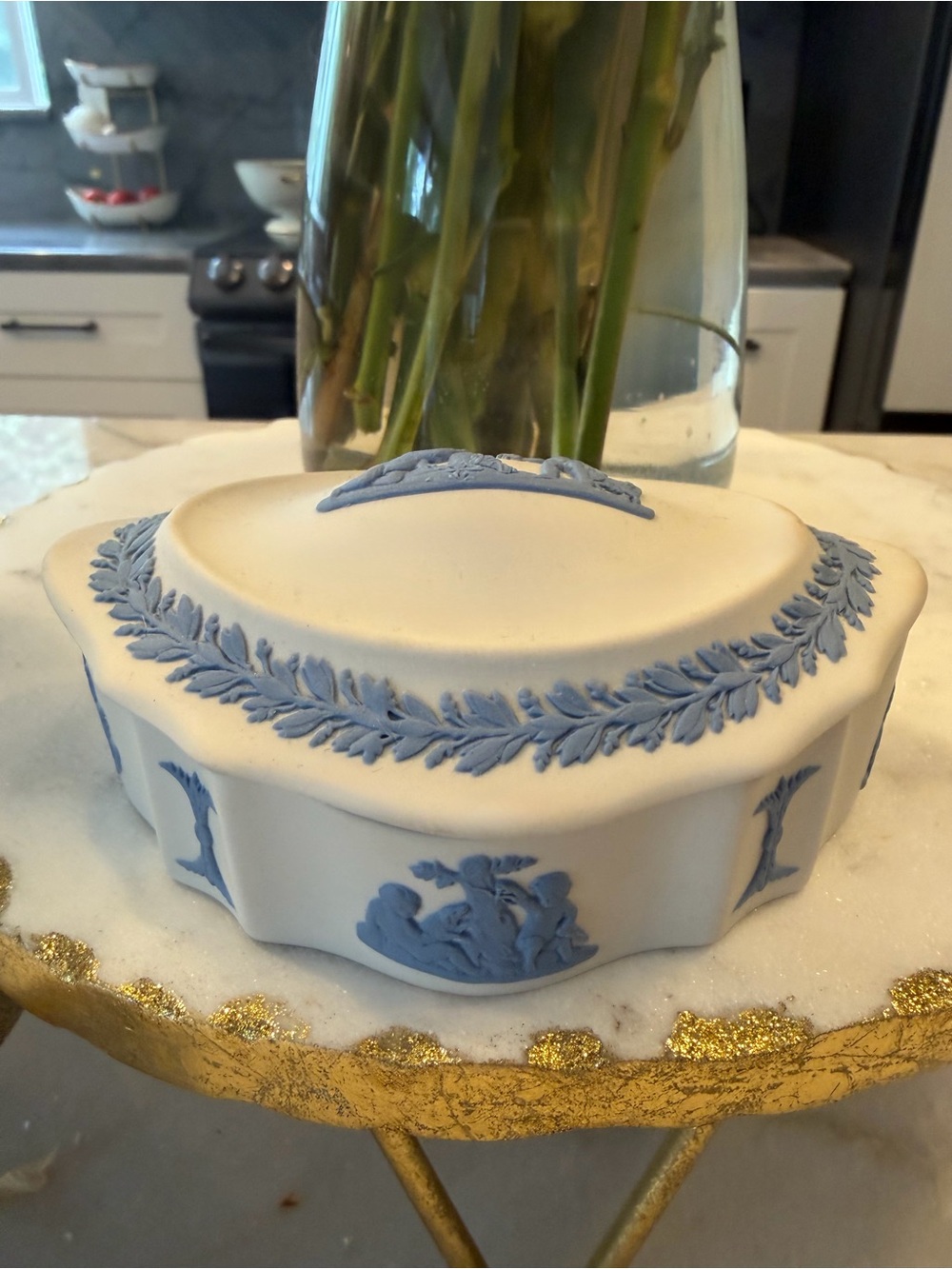 Vintage Wedgwood White and Blue Jasperware Covered Dish